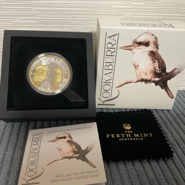 KOOKABURRA Gilded 2023 - Australien - 2 Oz Silber Proof + High Relief - CoA+ BOX