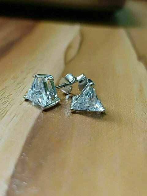 2Ct Trillion Cut Simulated Diamond Solitaire Stud Earrings 14K White Gold Plated