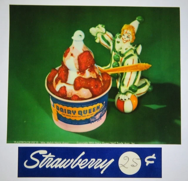 Vintage 1953 DAIRY QUEEN PlastiKolor Pix sign back lit display Strawberry Clown
