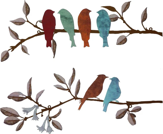 2 Pcs Metal Birds Wall Art Vivid Birds on Branch Metal Birds Wall Decor Hanging
