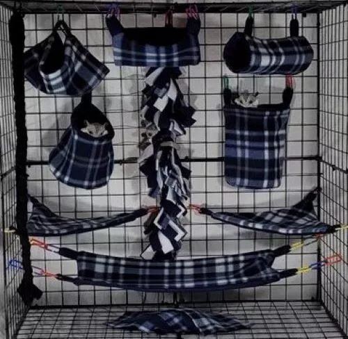 Navy Plaid*Sugar Glider Cage set * Rat * double layer Fleece