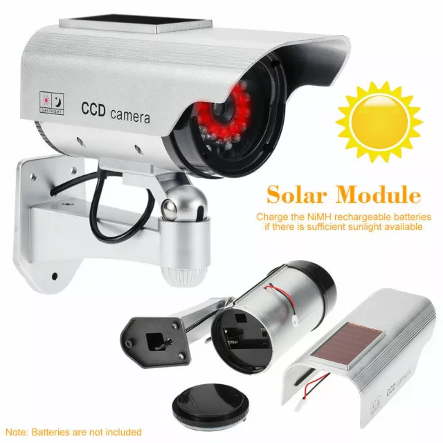 Dummy Outdoor Solar Power Fake Camera Home Security CCTV Surveillance LED Light