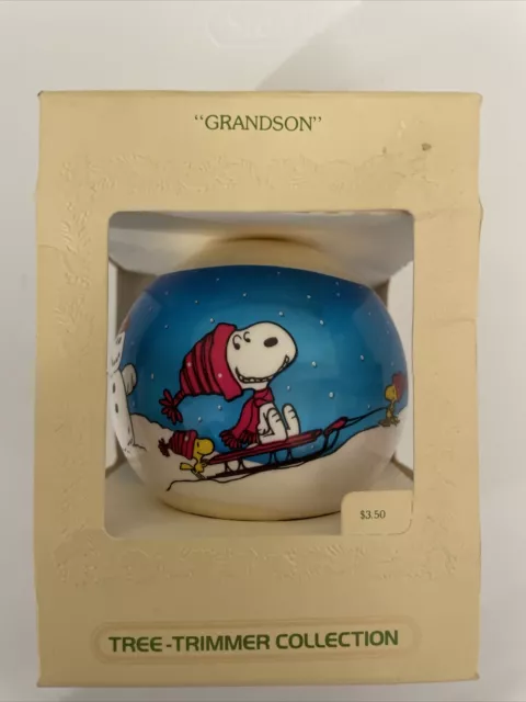 1979 VTG Hallmark "Grandson" Satin Ball Ornament Snoopy Peanuts NIB