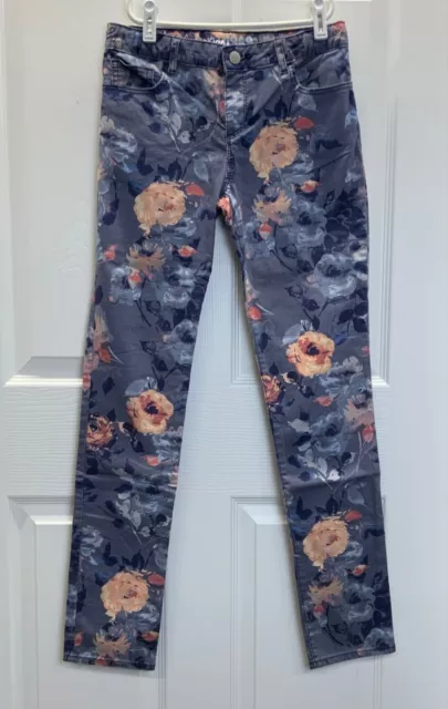 EUC GAP Kids 1969 Girls Blue Floral Super Skinny Denim Jeans - SIZE 14