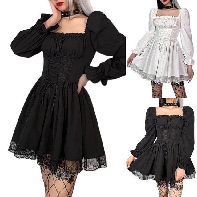 Da Donna, Lunga Maniche Lolita Abito Gotico Manica A Sbuffo Vita Alta Fascia