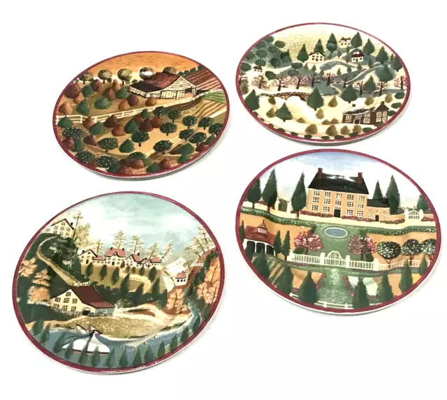 Set of Four 1995 Block COUNTRY VILLAGE 8" Salad Dessert Plates by Gear