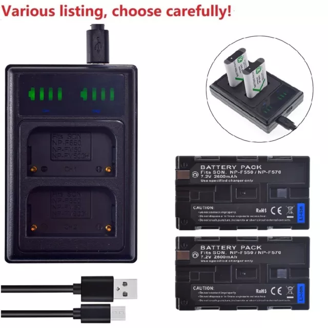 Battery or LCD Dual USB Charger for Sony NP-F330 NP-F550 DCR-VX2100 DCR-VX2100E 2