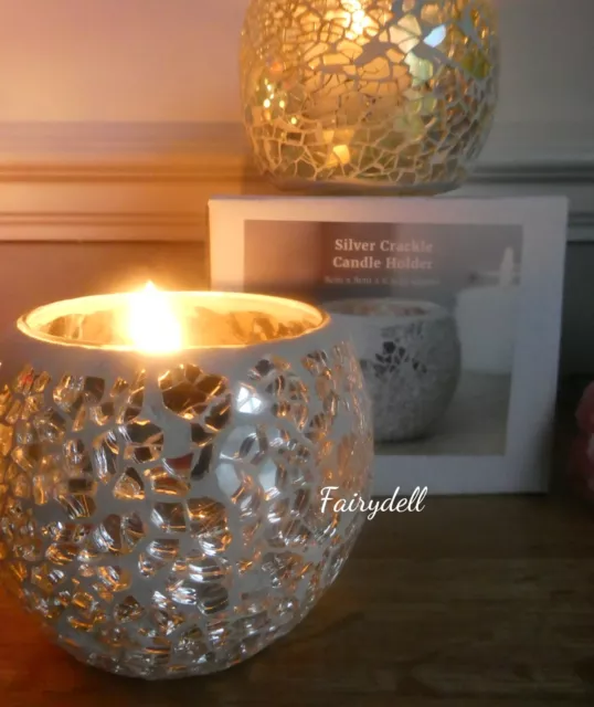 Candle Holder Sparkling Silver Glass Tealight Or Votive Bowls Options Available