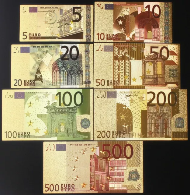 Euro Set - Gold Banknoten - Koloriert - Sammlung - Vergoldet - Selten