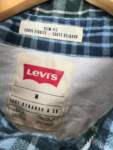 LEVIS SAWTOOTH CHECKED long sleeve mens blue SHIRT Medium M slim fit 3