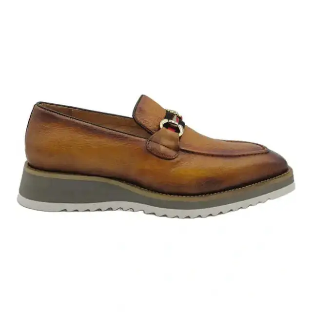 Carrucci Mens Cognac Brown Slip On Horsebit Loafer Leather Dress Shoes