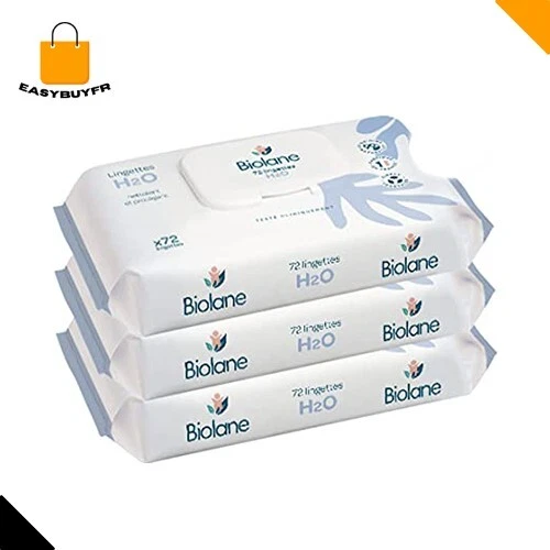 BIOLANE - Lingettes nettoyantes H2O à l'eau - Bébé - Lot de 3x72 (216 Lingettes)