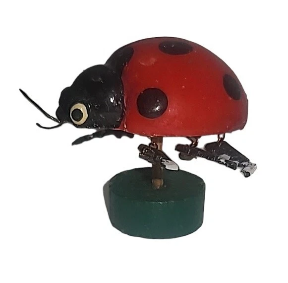 Small wooden ladybug with moving dangle wiggle legs vintage toy figurine
