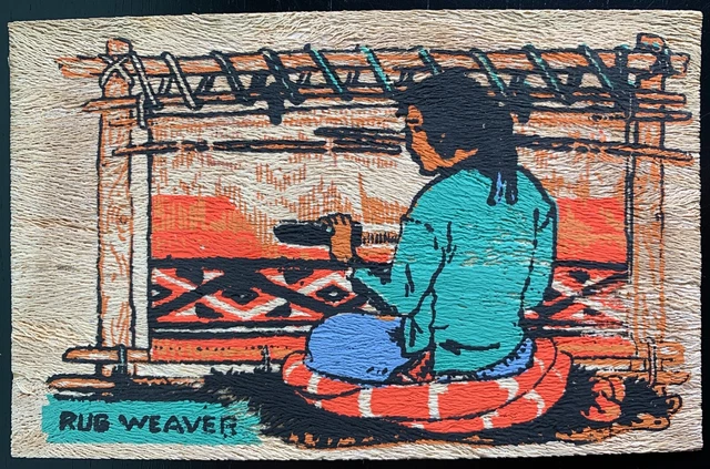Painted Wooden Novelty Postcard - Navajo Rug Weaver - Native American Culture