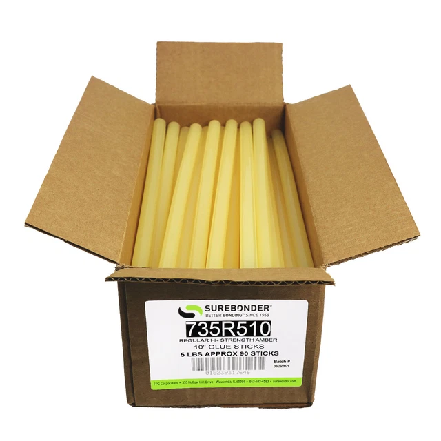 Surebonder Full Size 10" High Strength Amber Color Hot Glue Stick 5 lb Box