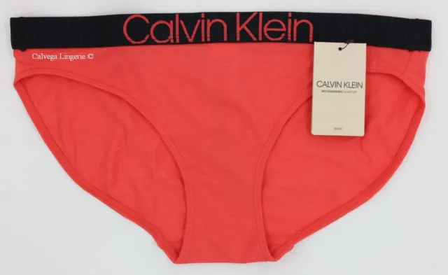 NWT Calvin Klein QF6580 "Reconsidered Comfort" Cotton Logo Bikini, Coral / Black