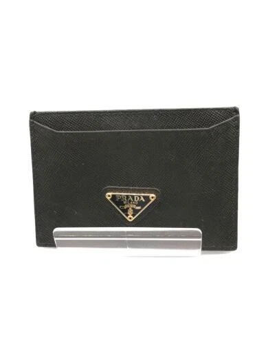 PRADA Card Case Business Card Case Leather Triangle Logo Plate Plain Men's