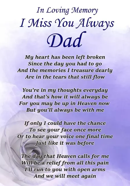 I Miss You Always Dad Memorial Graveside Poem Card & Free Ground Stake F326