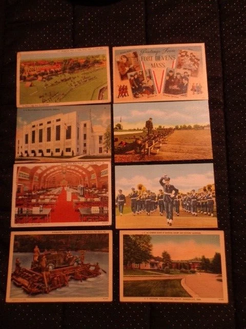 Vintage Lot of 8 WWII US Army & Navy Military Bases Color Postcards