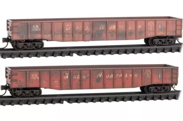 Micro Trains N Scale ~ Great Northern 50' Gondola ~ Weathered ~ 2 Pack ~99306001