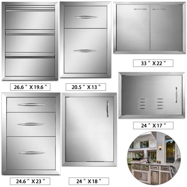 Outdoor Kitchen BBQ Island Components Stainless Steel Access Door And Drawer