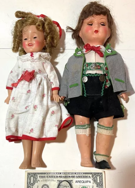 Vintage Shirley Temple Doll  1950’s Ideal 12” orig. dress & German doll, clothes