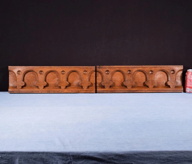 Vintage Pair of French Carved Architectural Gothic Panels in Solid Oak Wood 2