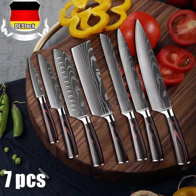 7 tlg Küchenmesser Kochmesser Set Japanisches Damaskus Edelstahl Profi Messer