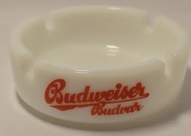 Budweiser Budvar Bier Aschenbecher Ascher Glas Weiß 10,5 cm Sammeln Werbung