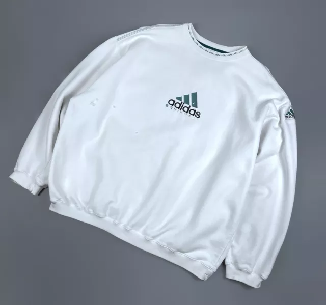 Vintage Adidas Equipment Embroidered Logo Crew Neck White Sweatshirt Size L