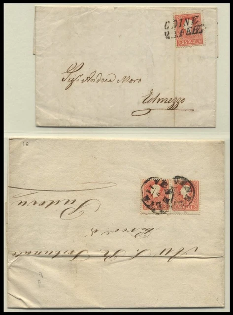 LOMBARDEI UND VENETIEN 1858/61, 8 verschiedene Belege aus Mi.Nr. 9-13, dabei 2 M