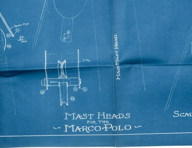 L. Francis Herreshoff Orig Vintage MARCO POLO Boat Blueprint #6/22 Mast Heads