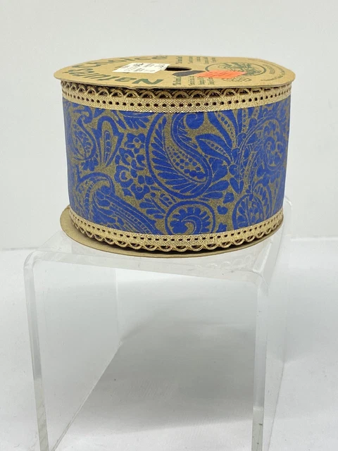 Cinta Azul Oro 2,5"" X 10 Yardas Naturas Elección Inglaterra Reciclado Navidad Cableado