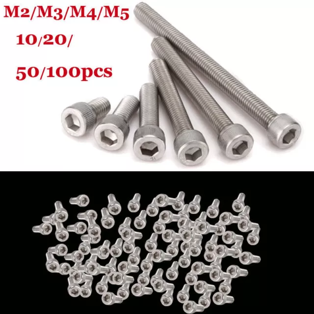 10/20/50/100x M2 M3 M4 M5 Stainless Steel Hex Bolt Socket Cap Screws Head DIN912