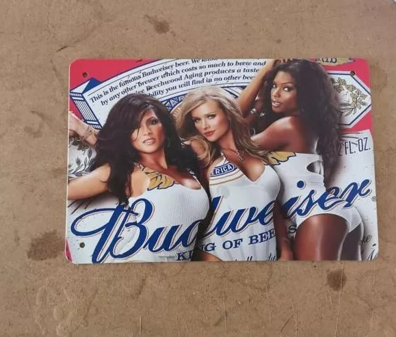 Budweiser Sexy Girls Sign for Wall Vintage Metal Tin Retro 11.8" x 7.8"