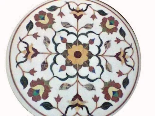 24" Marble sofa center Table Top inlaid stones handmade Pietra Dura craft Work