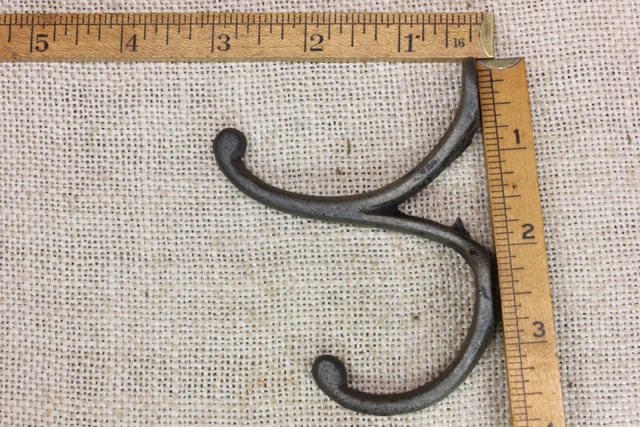Old Double Coat Hook School Farm House Primitive RARE Cast Iron 3 3/4” vintage 5