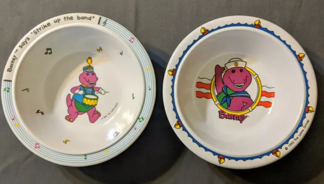 (2) Rare(?) Vintage 1992-1993 Barney The Dinosaur Melamine Bowls The Lyons Group