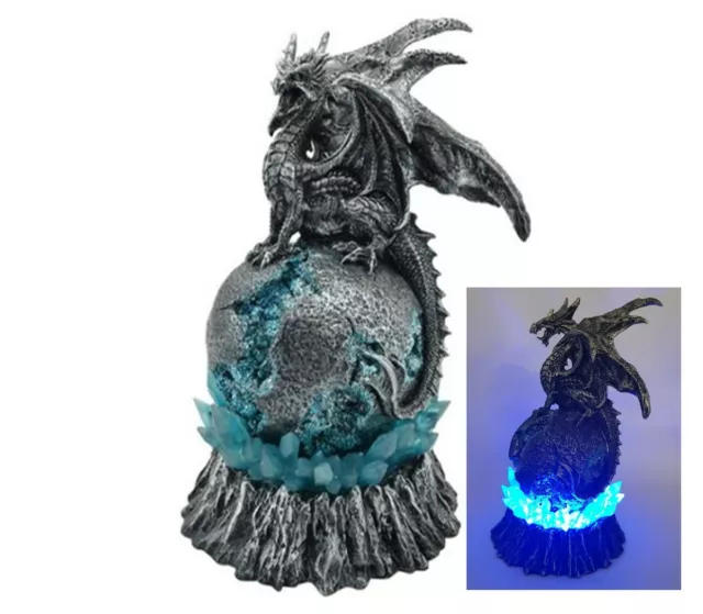 Dragon Sitting Crystal Orb Light LED Ornament Statue Figurine Sculpture 26 CM