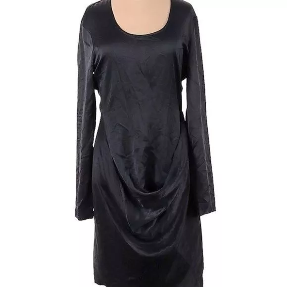 Helmut Lang Navy Blue Satin Draped Shift Dress Sz 4