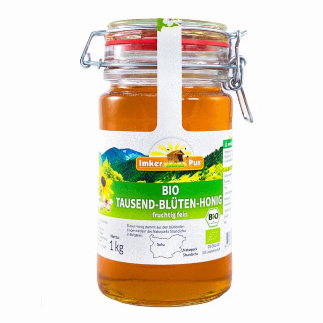 Bio-Tausendblüten-Honig, 1 kg, im wiederverw. Vorratsglas naturbelassen