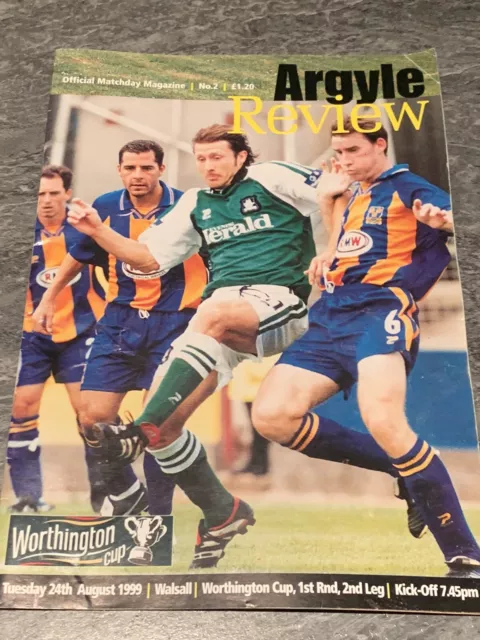 Plymouth v Walsall Fc League Cup Football Programme 1999