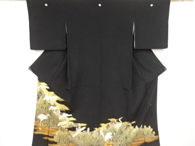 80958# Japanese Kimono / Antique Tomesode / Pine & Cranes / Artist Work