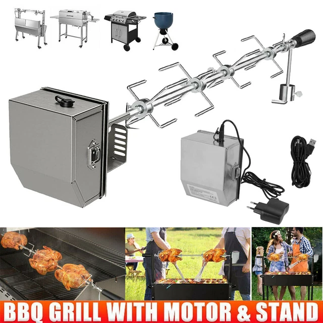 BBQ Grillspieß Set 137/142cm Rotisserie Drehspieß Edelstahl mit Motor Universal