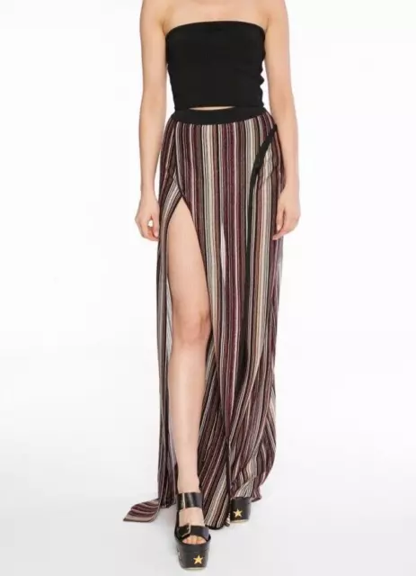 BALMAIN UK 8 FR 36 Wide Leg Metallic Pinstriped Trousers Multicoloured Slits