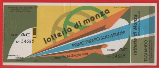 Biglietto Lotteria Di Monza Corsa Automobilistica Anno 1979 Con Tagliando Ac3468
