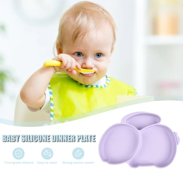 Cartoon Children Dishes Cute Silicone Baby Feeding Dishes Baby Cutlery (Purple)