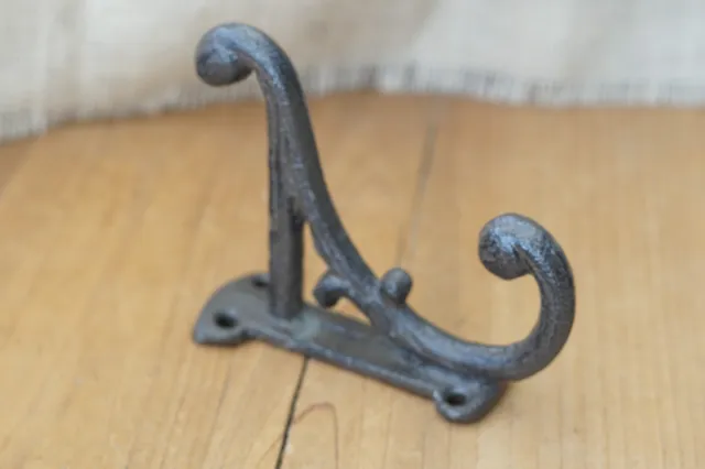 12 Rustic Coat Hooks Antique Style Cast Iron 4.5" Wall Double Restoration Brown 3