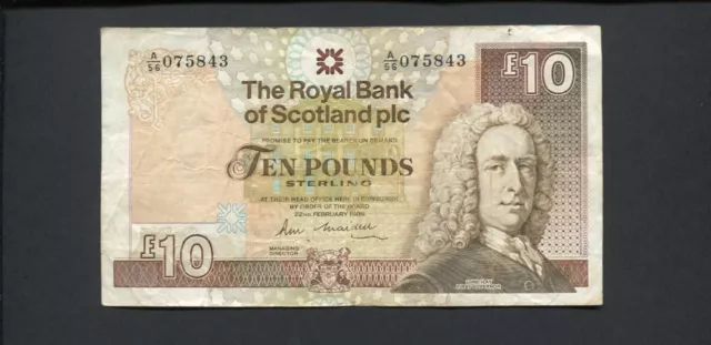 1989 Royal Bank of Scotland plc £10 Ten Pounds Sterling Banknote  J-772