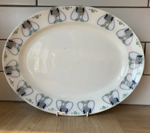 Antique Early Art Nouveau Keeling & Co Late Mayers Tulip Oval Meat Platter 1886